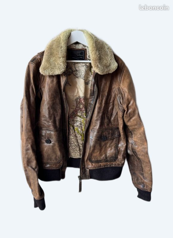 Veste Avirex édition Limitée OMBRE - Veste En Cuir Vintage Marron, Neuve Avec étiquettes