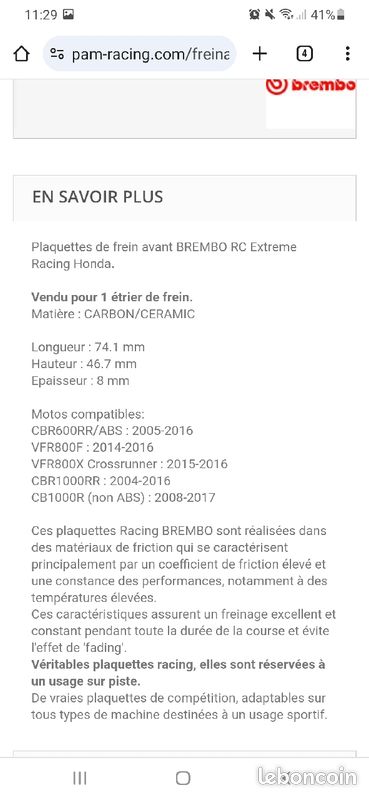 Plaquettes de frein avant Brembo RC Extreme Racing - PAM RACING