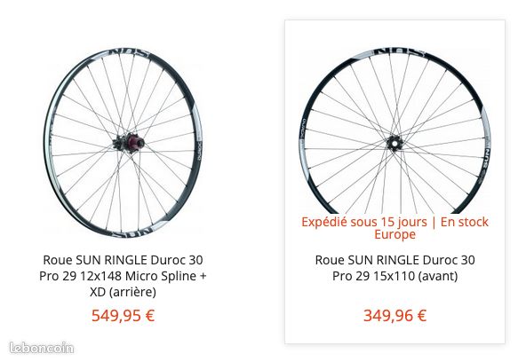 Paire de roues VTT XC AM SUN RINGLE Duroc 30 Pro 29
