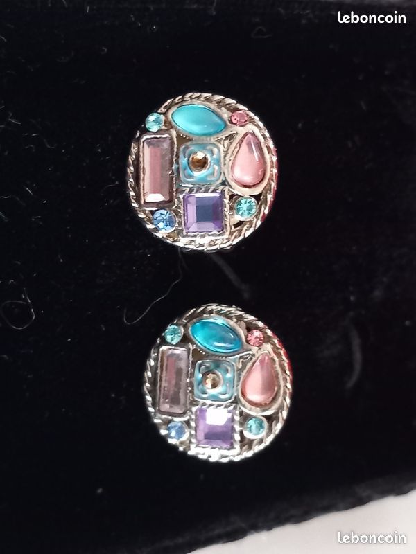 Boucles D'oreilles Clips Anciennes Vintage Argent Et Cristal *3431 - Occasion