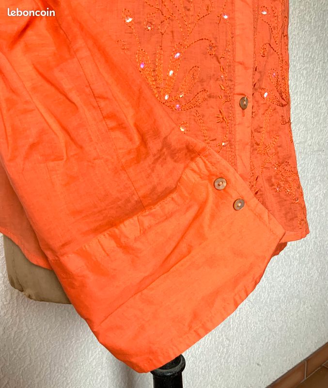 Chemisier H&M Orange Brûlé Taille 36 - Manches 3/4, Coton/polyester/élasthanne, Occasion