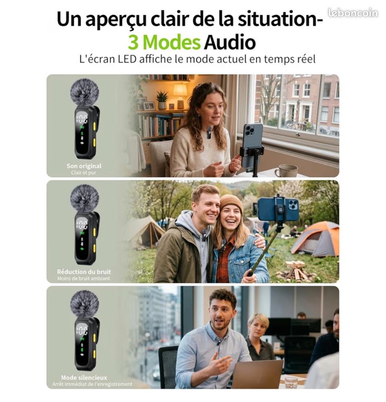 Mini Microphone à Condensateur pour iPhone, Android et PC, Micro Cravate Sans Fil Plug & Play avec Réduction du Bruit, Indicateur de Batterie et Bonnette Anti-Vent, pour YouTube, TikTok(gris foncé) (image 4)