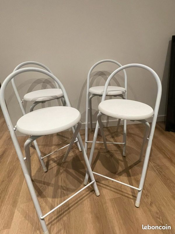 Lot De 4 Chaises Pliantes Scandinaves - Dossier Et Repose-pieds, Fausse Fourrure Blanche, Confort Cosy