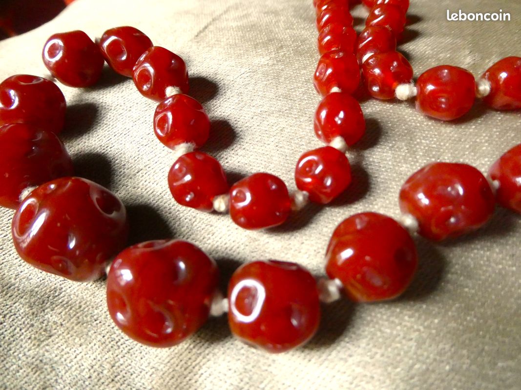 Collier Ancien Louis Rousselet Années 1930-40 - Pâte De Verre Blanc Torsadé - Ras Du Cou