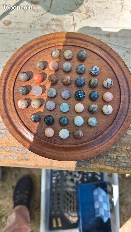 Jeu De Solitaire Lingle En Bois Massif 12,6 Pouces – 32 Billes Marbre Naturel – Cadeau Luxe Stratégique
