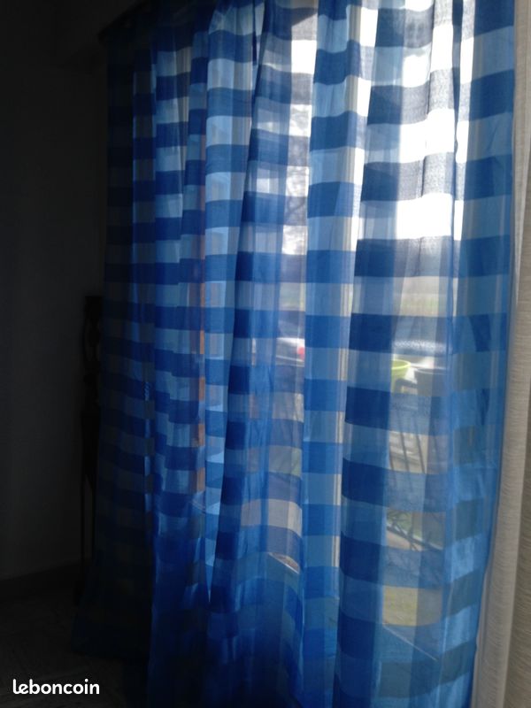 Lot de 2 voilages en organza bleus à carreaux – 150 x 250 cm – NEUFS (image 5)