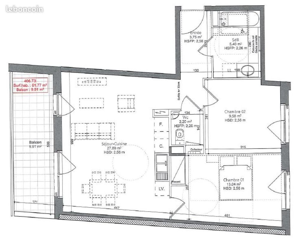 Appartement 3 pièces 62 m² · à Mulhouse · 62 m² · 799 €/mois