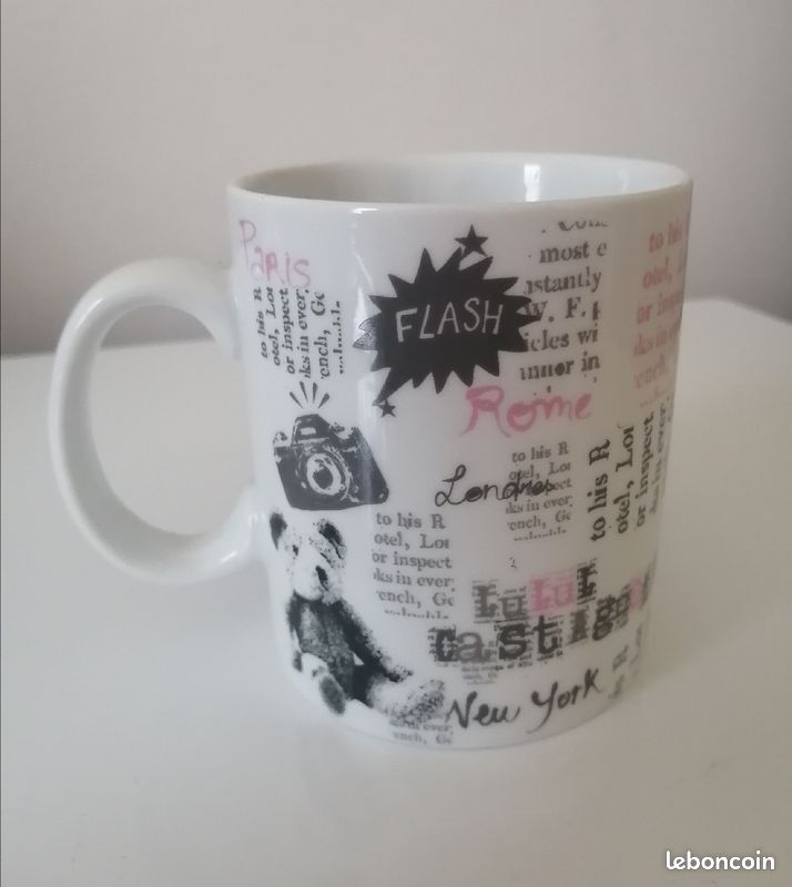 Grosse tasse/ tasse avec ours. Blanc rose et noir/gris. Parfait état (image 4)