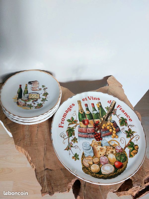 Dessous De Plat Ancien – Plateau Fromage Tournant Vigne, Fer Et Porcelaine