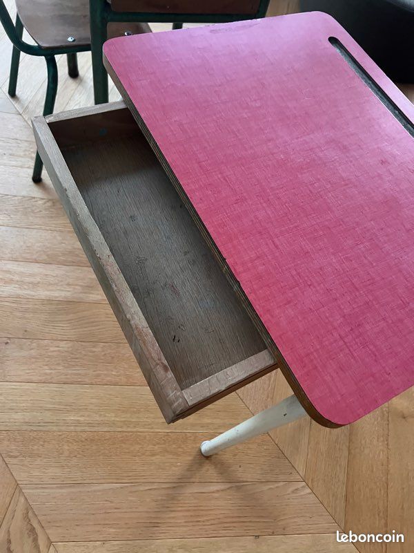 Petit bureau école vintage bois (image 2)