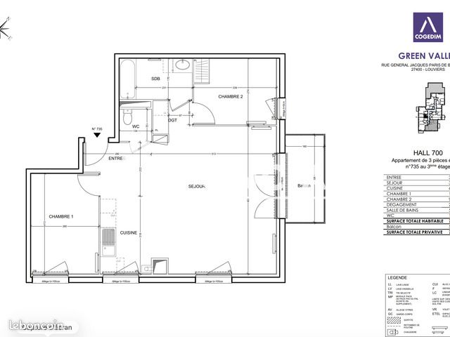 Appartement 3 pièces 72 m² · à Louviers · 72 m² · 828 €