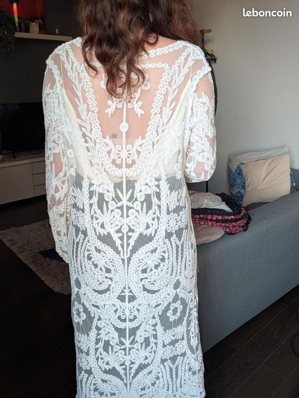 Acheter Robe en dentelle à manches longues pour femmes, mode Sexy, couleur unie, tempérament, dentelle
