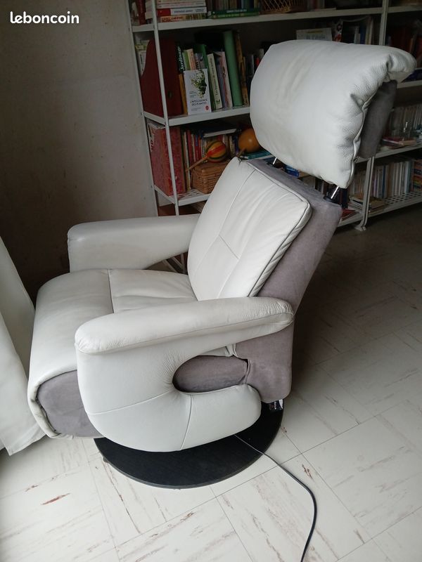 Fauteuil relaxation en cuir et alcantara (image 2)