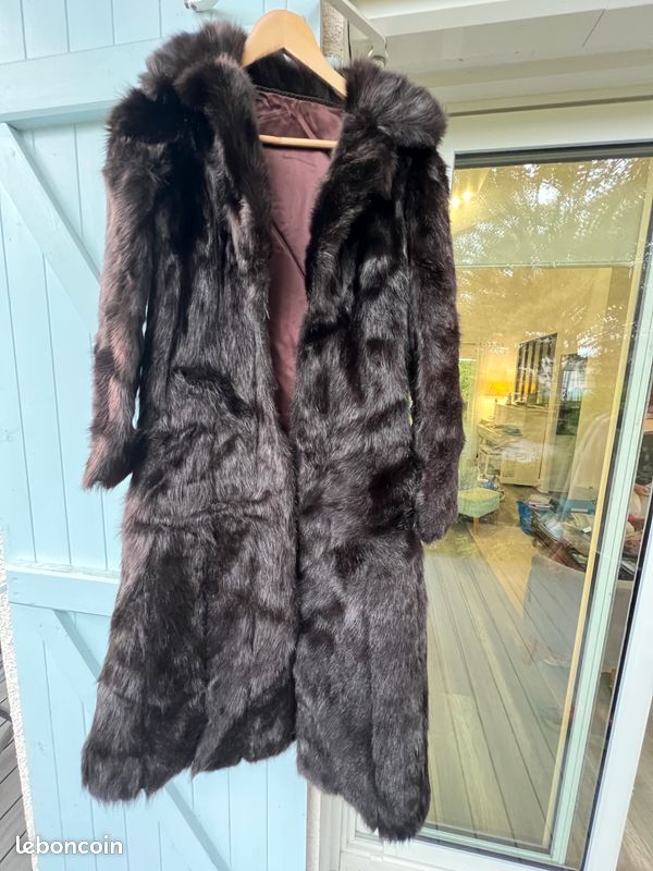 Manteau Long En Vison - Marque Valere Paris - Taille 42, Marron - Occasion Très Bon État