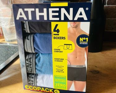 Lot De 4 Boxers Homme Coton Stretch Athena - Taille XXXL, Noir, Coupe Basse Confortable & Extensible