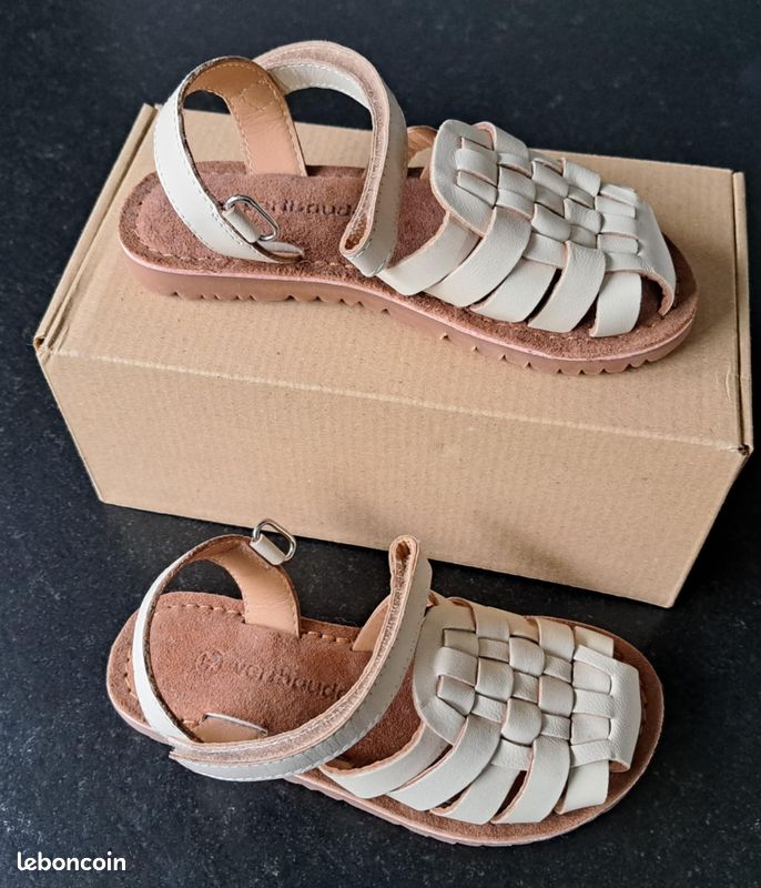 Sandales scratchées cuir enfant - Écru - Chaussures
