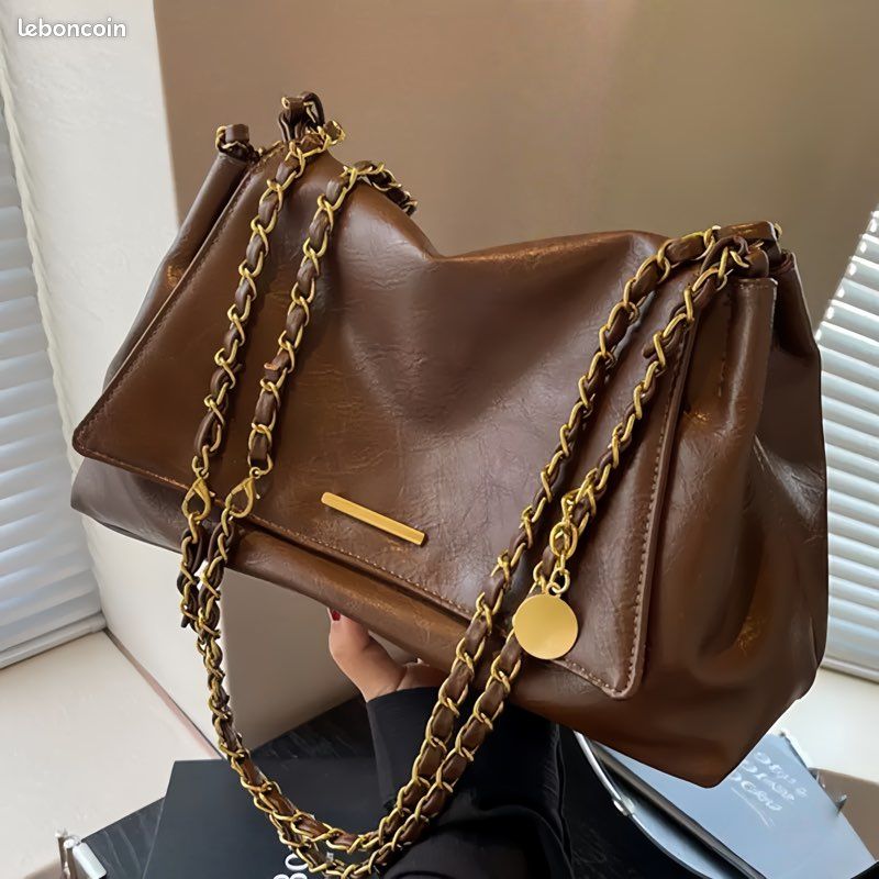 Sac cabas chic pour femme, grande capacité, avec chaîne, porté