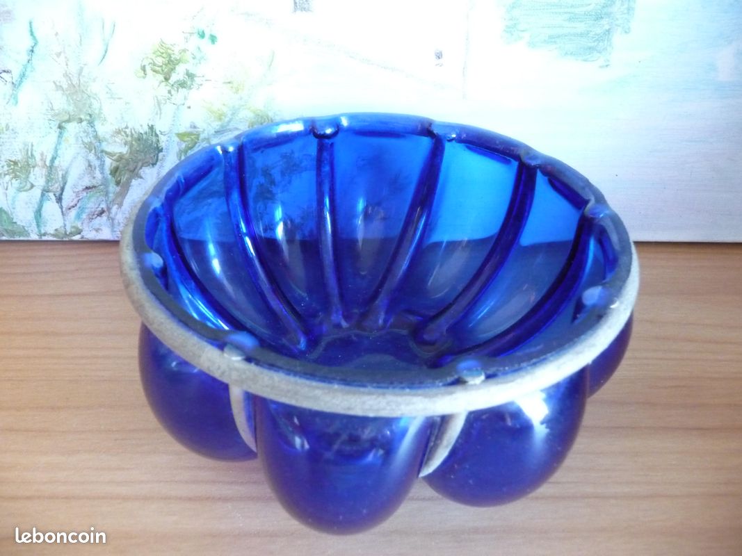 Bougeoir En Verre Bleu Cobalt Vintage - Art Déco, Rond 12cm