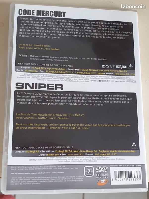 Coffret Dvd code mercury / sniper (image 4)