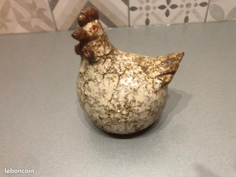 Série De 3 Plats En Forme De Poule – Grès Vernissé Marron – Signés Athezza – Très Bon état