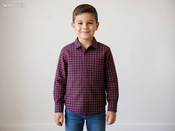 Chemise à Carreaux Marron Little Captain Pour Garçon (152) 10/12 Ans - 100% Coton