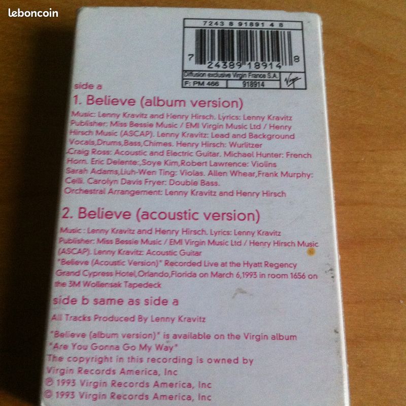 K7 audio 2 titres believe de lenny kravitz (image 2)