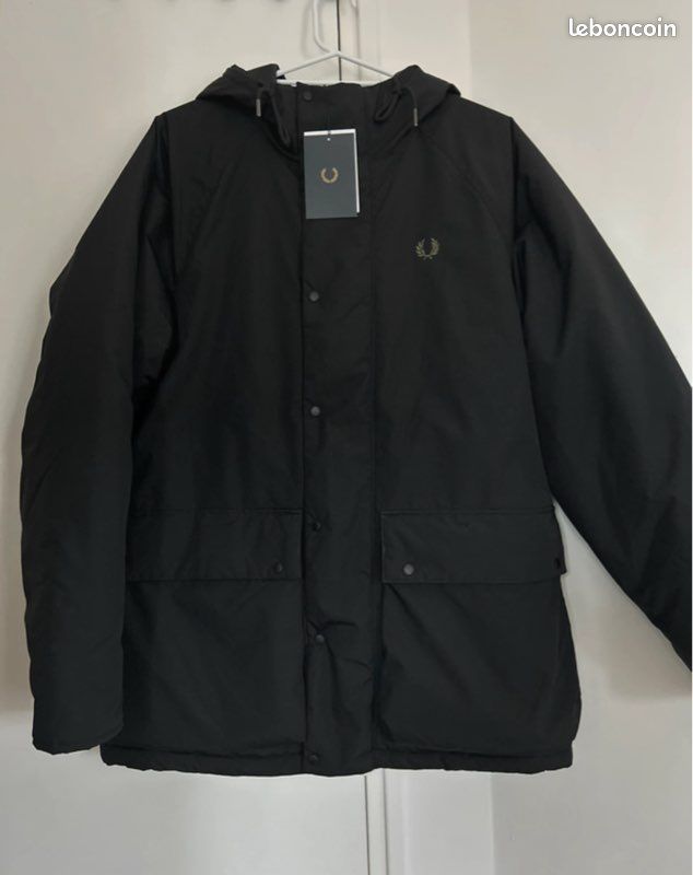 Manteau Homme Fred Perry En Laine Noire à Capuche - Taille M - Occasion Très Bon état