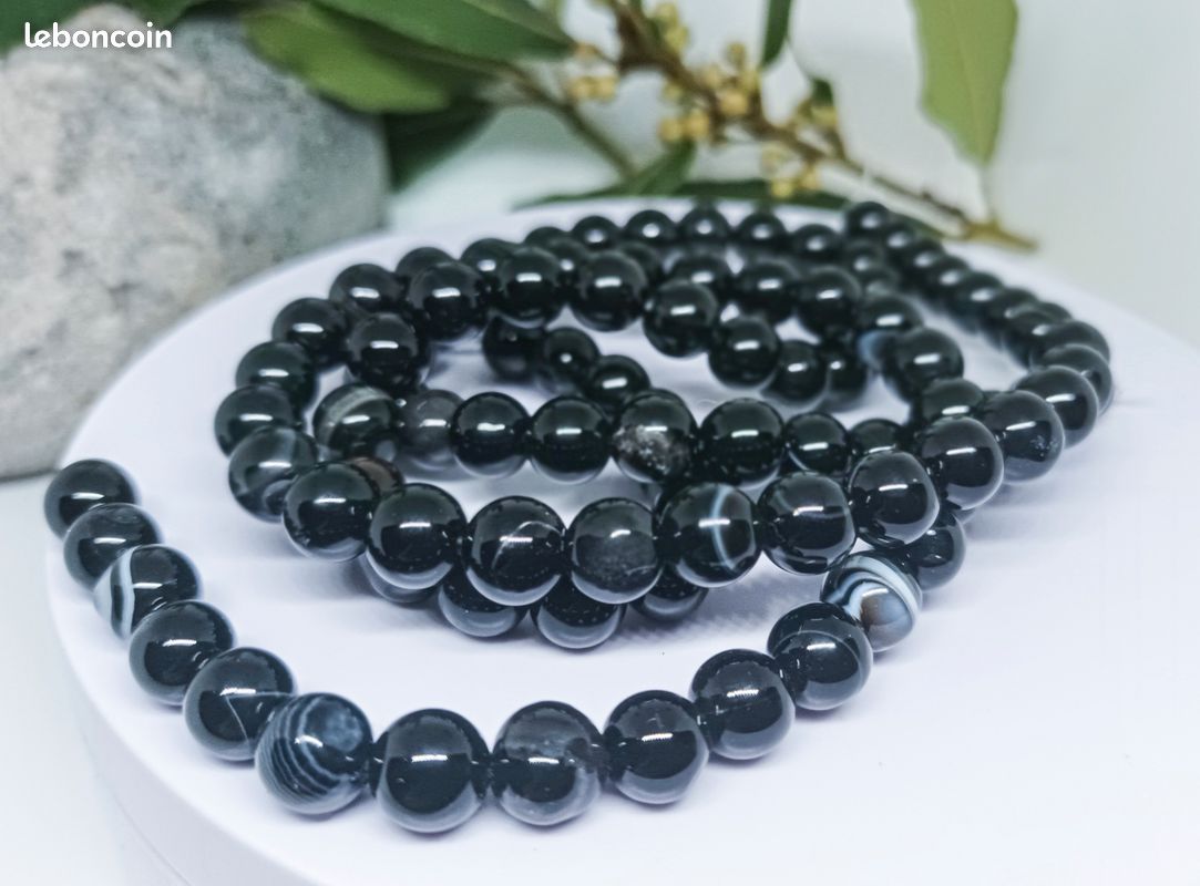Lot : 90 perles 8mm en agate noire naturelle (image 1)