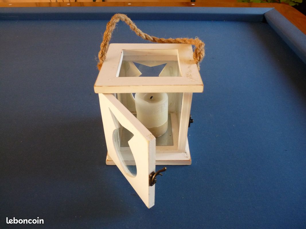Lanterne photophore carrée en bois blanc (image 2)