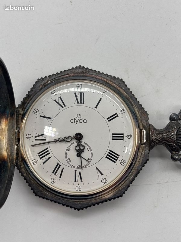 Montre à gousset Clyda ancienne avec chaîne cadran romain à restaurer #C68 (image 1)