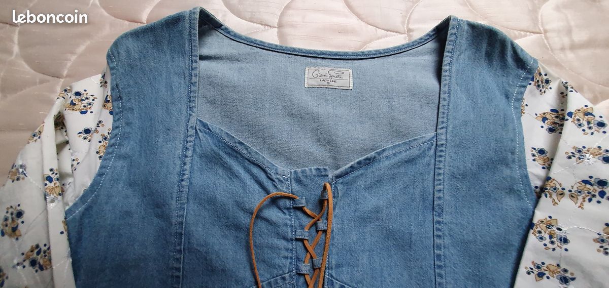 VESTE OU CHEMISE JEAN BI MATIERE ET LACAGE CUIR MARQUE GIANI PEROTI (années 70) Country ? (image 2)