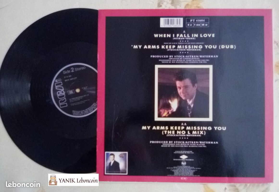 Rick Astley disque vinyle maxi 45 tours when i fall in love (image 2)