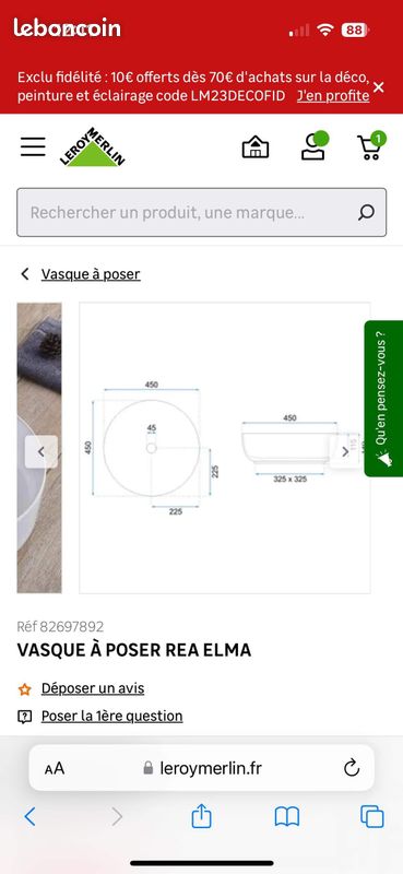 Vend vasque à poser REA ELMA (image 1)