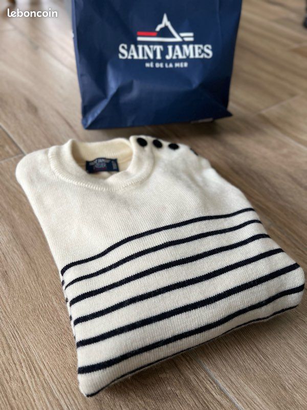Pull en laine Saint James Écru/Marine taille S Vêtements