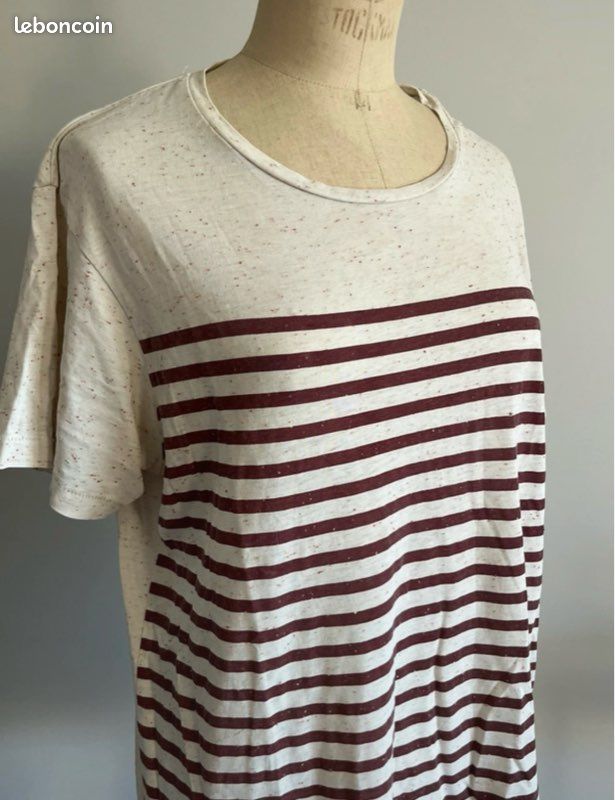 T-shirt homme rayé bordeaux et beige homme Angelo Litrico T-L (image 2)