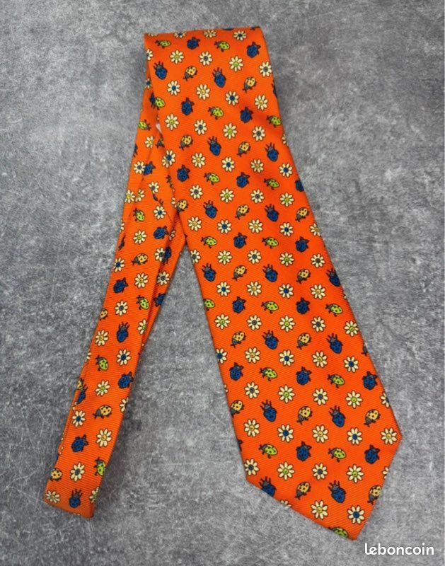 Cravate Femme Skinny En Soie Orange/gris - Accessoire Mode Fait Main