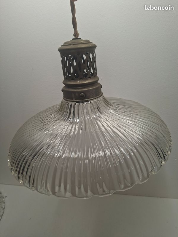 Abat jour type Holophane suspension plafonnier luminaire ancien lampe (image 2)