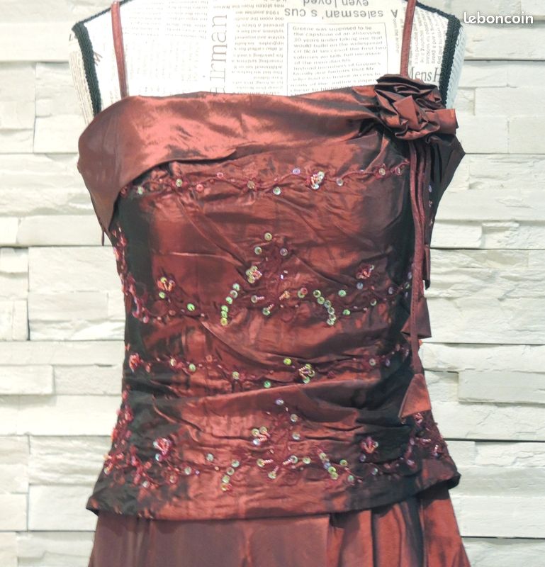 Robe longue imitation 2 pièces bordeaux taille S (34/36) (image 2)