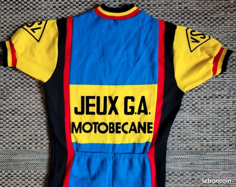 Maillot Cycliste Vintage Motobécane Années 70, Manches Longues, Acrylique, Taille L, Bleu
