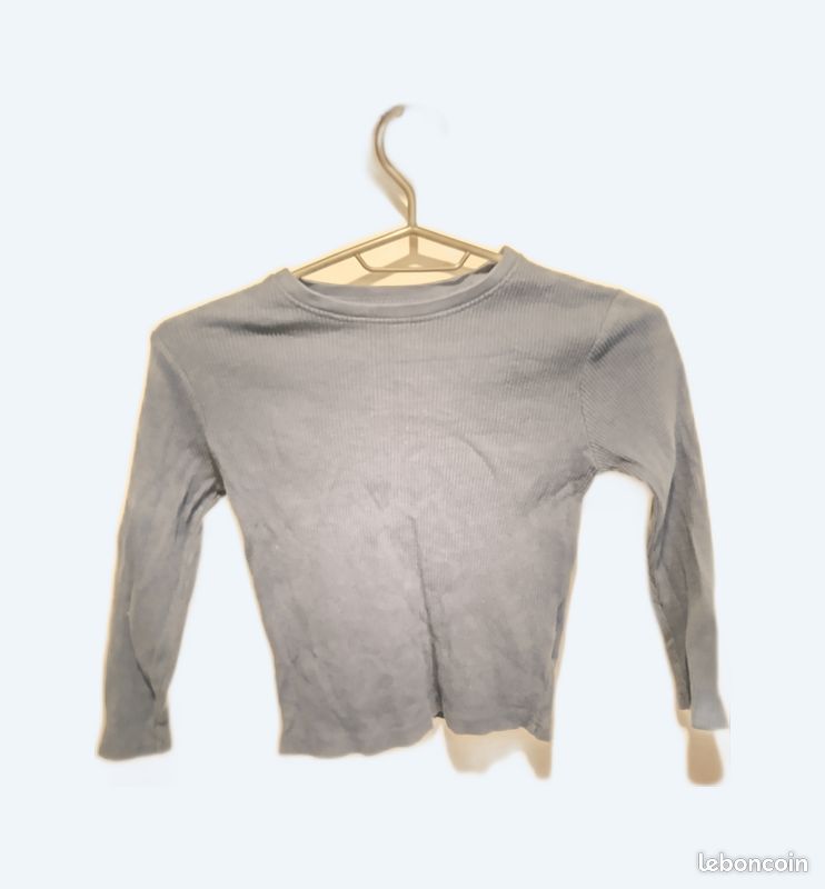 T- shirt manche longue bleu gaufré taille 5-6 ans (image 1)