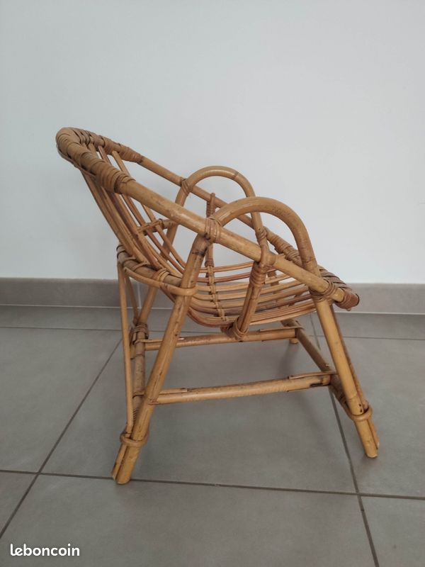 Fauteuil chaise vintage corbeille en rotin (image 4)