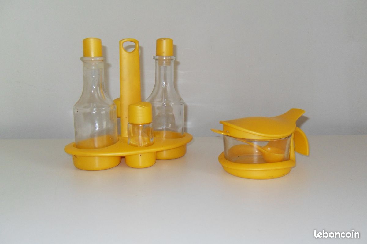 Ensemble Sel, Poivre, Moutarde - Design Années 70 - Occasion