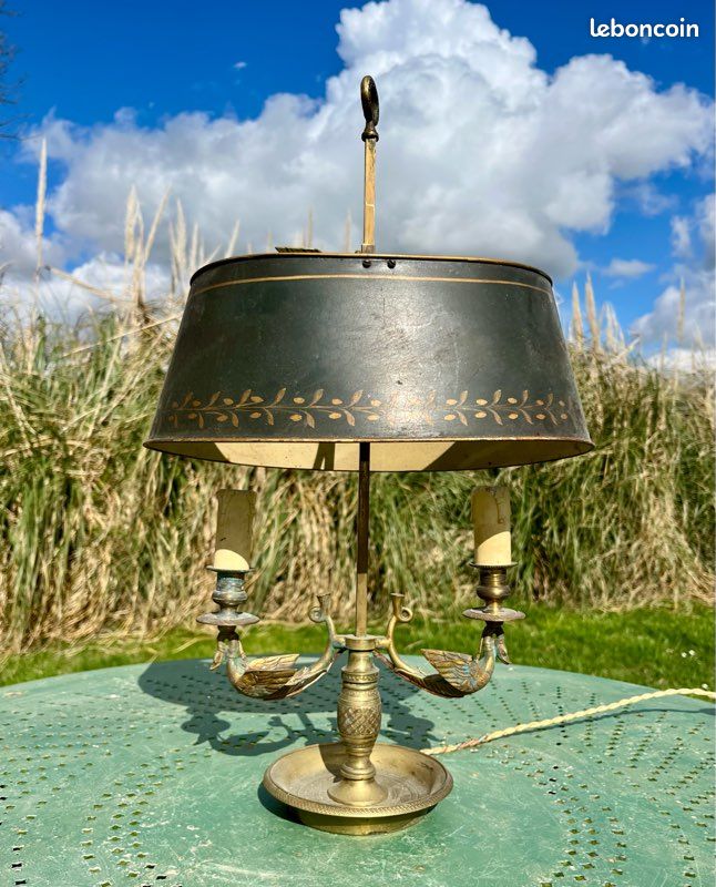 Lampe bouillotte de style Empire bronze doré décors de cygnes Napoléon 1er XIXème siècle porte binets ancienne (image 8)