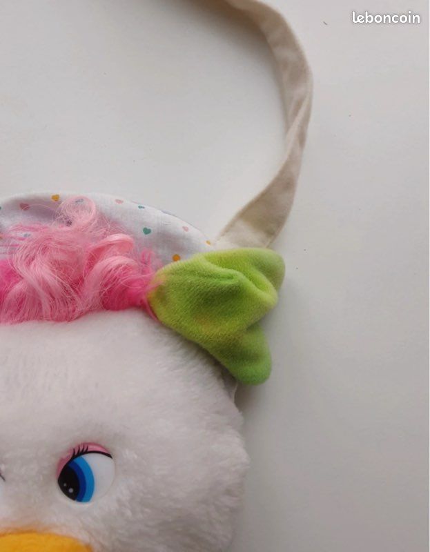 Petit sac vintage peluche Popples rose 1980s - avec défauts