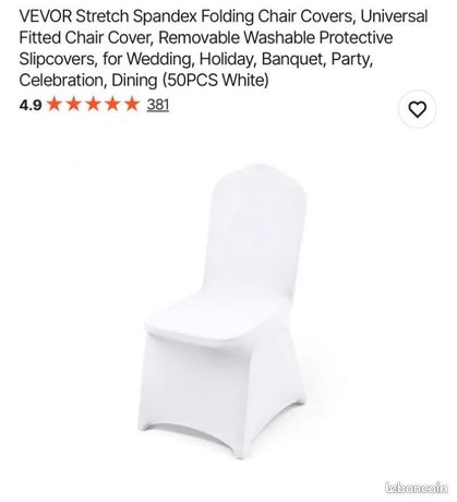 Lot de 50 Housses de Chaise - VEVOR - Spandex Couverture - Blanc - Maison