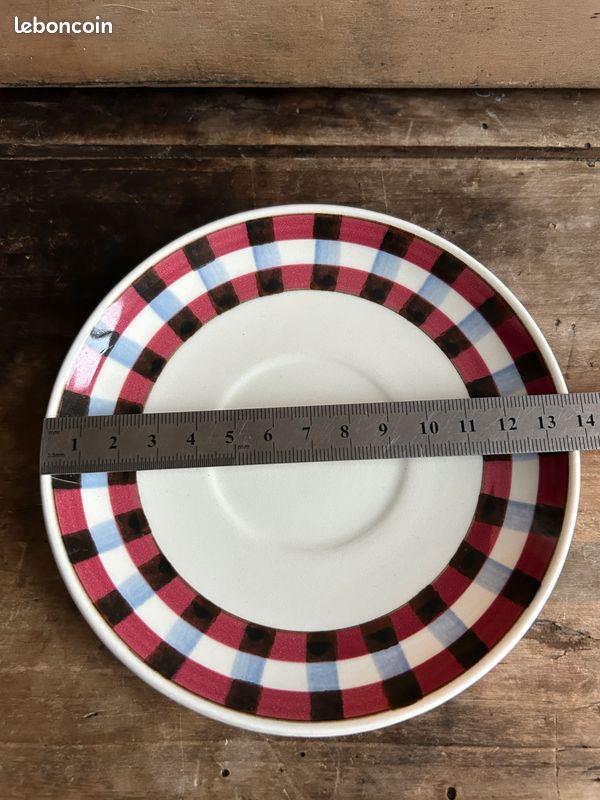 Pot couvert sucrier et presentoir Villeroy Boch Mettlach Sarre vichy peint main 8202 (image 12)