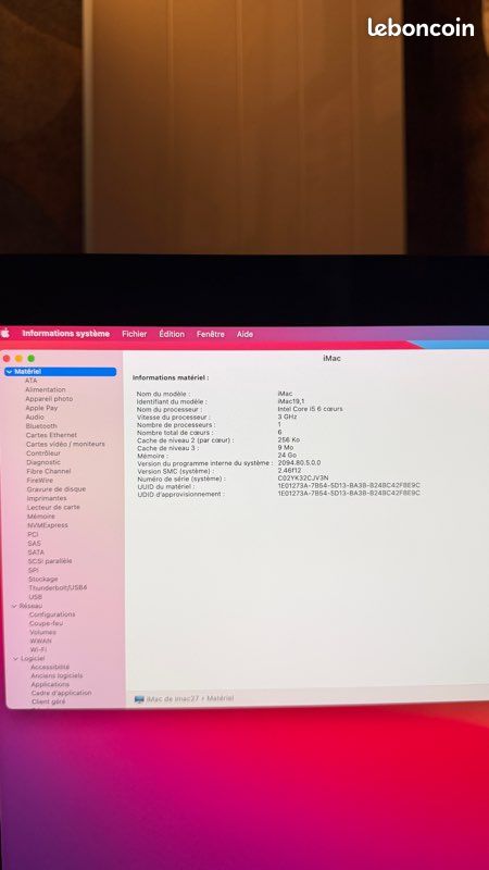 IMac 27 pouces Retina 5K 2019 – Core i5 – 24 Go RAM – Fusion Drive 1 To + clavier et souris Apple (image 10)