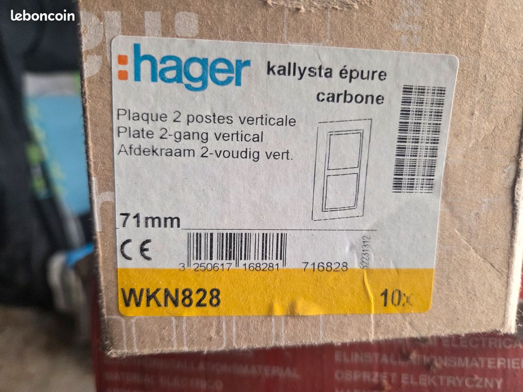 Hager plaque 2 postes Kallysta epure carbone WKN828 (image 2)