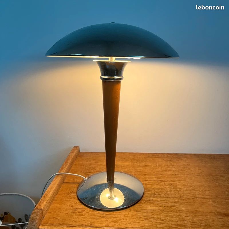 Lampe style Paquebot vintage chrome et bois champignon (image 2)
