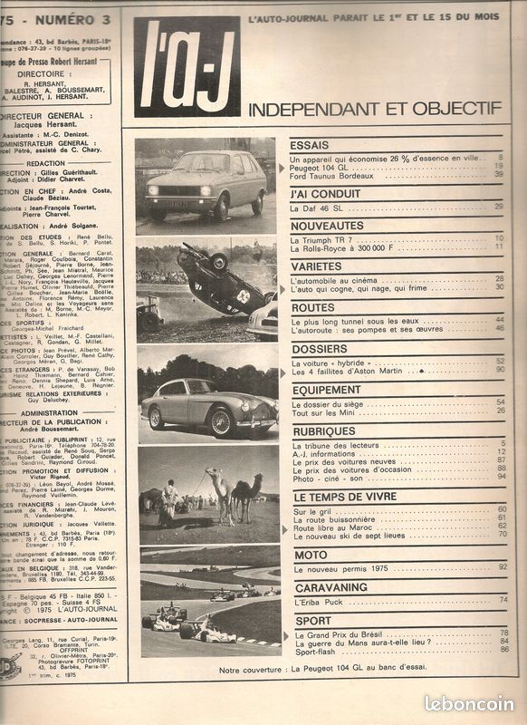 L'auto journal 1975 3 peugeot 104 gl gp bresil ford taunus bordeaux escort hybri (image 2)